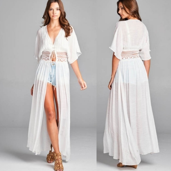 Boutique Other - 1 left! New Boho Crochet Lace Kimono Swim Cover Up